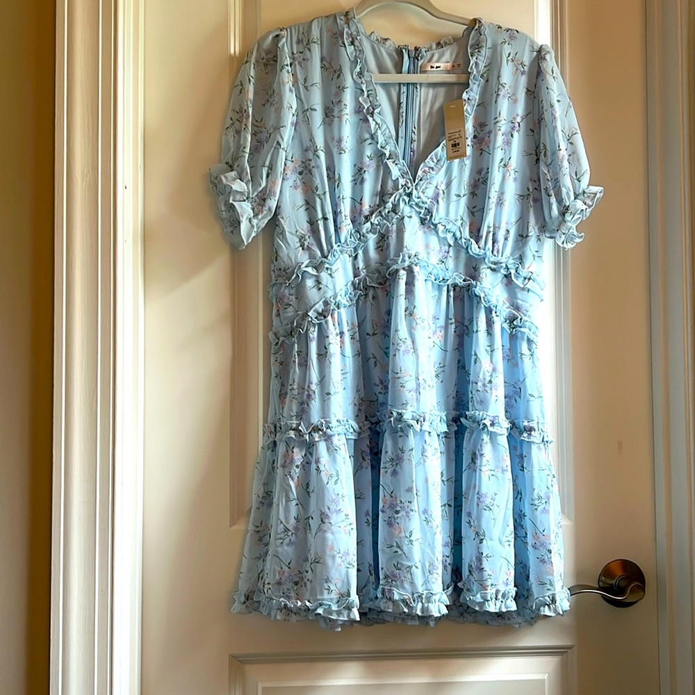 NWT XL Mi Ami blue V-neck short sleeved dress fully lined